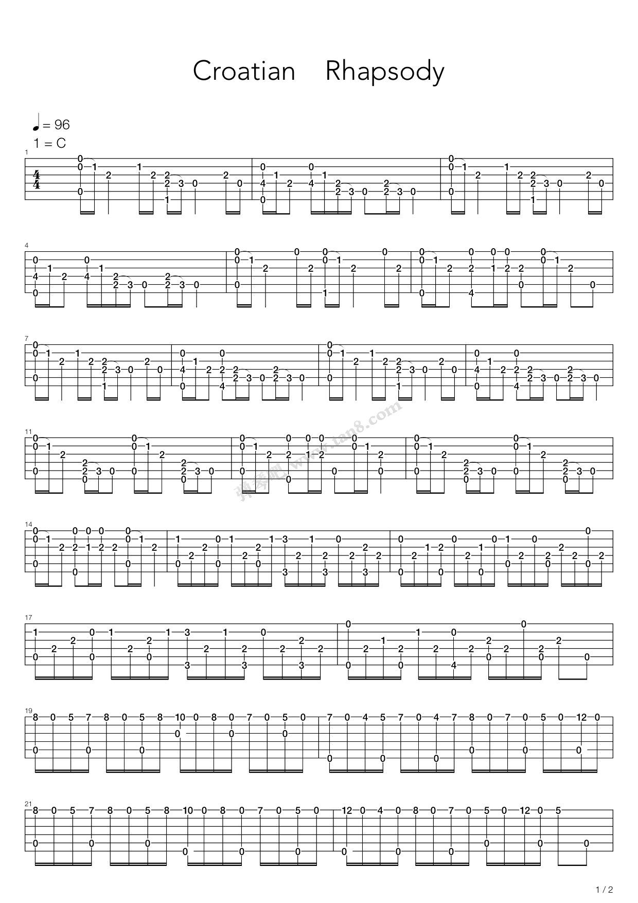 《Croatian Rhapsody(克罗地亚狂想曲)》吉他谱-C大调音乐网