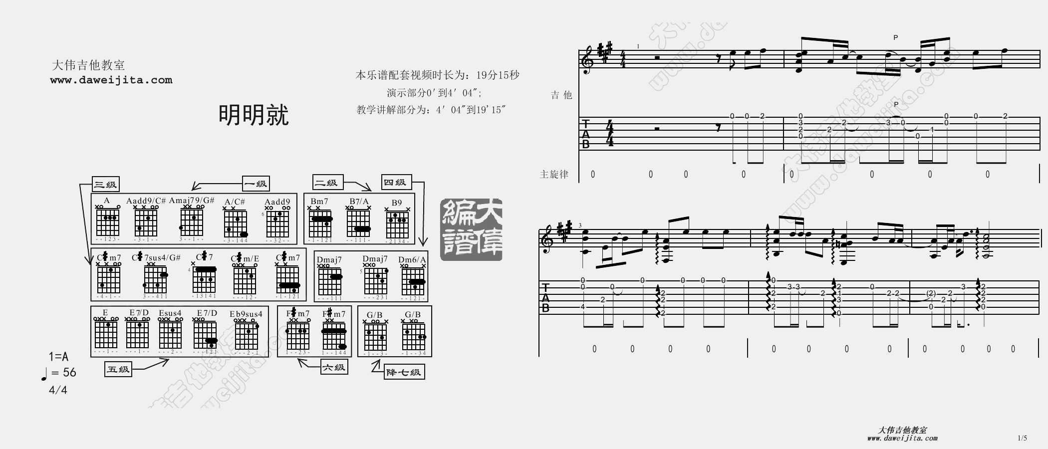 《《明明就》吉他视频教学附》吉他谱-C大调音乐网