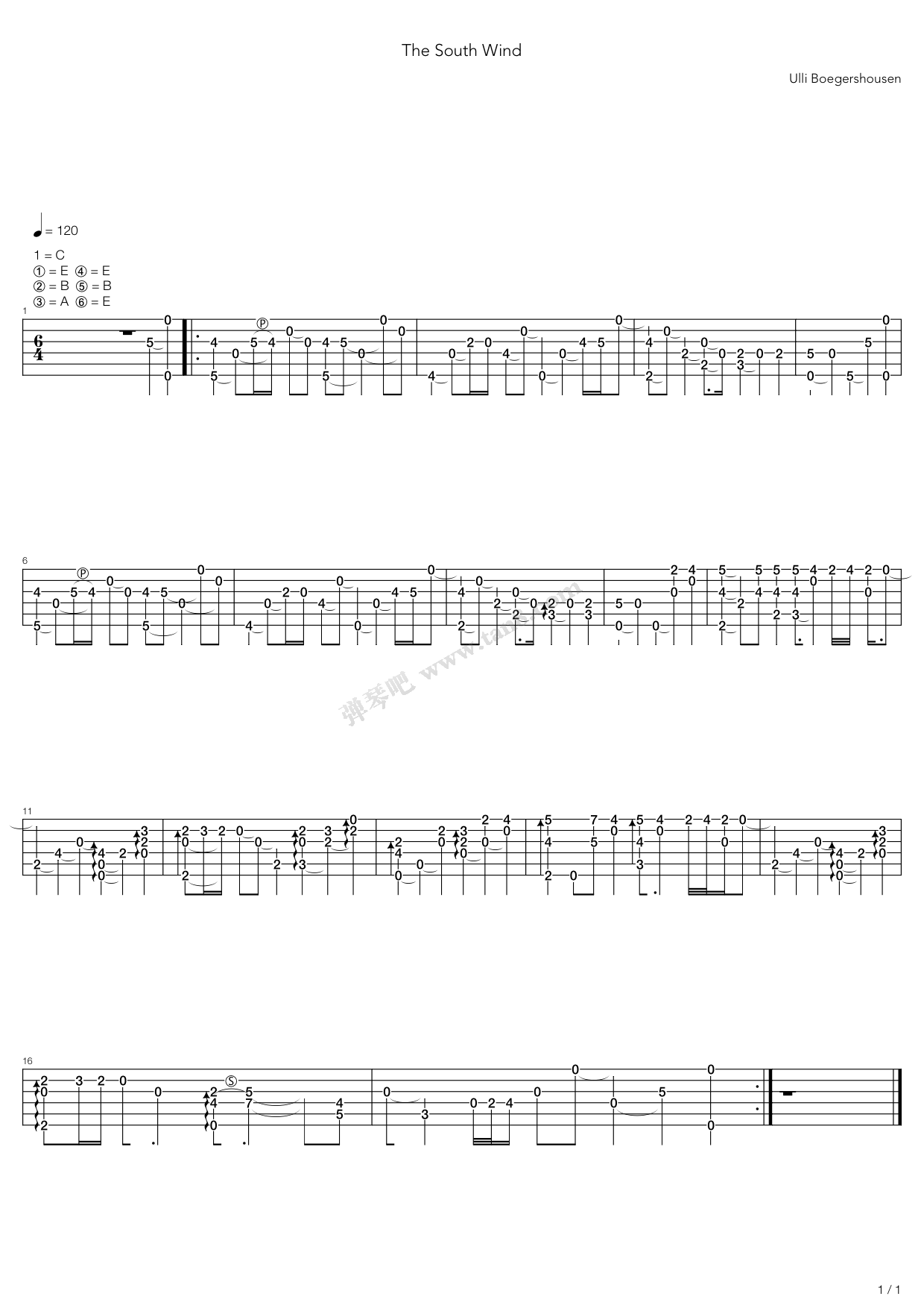 《The South Wind》吉他谱-C大调音乐网