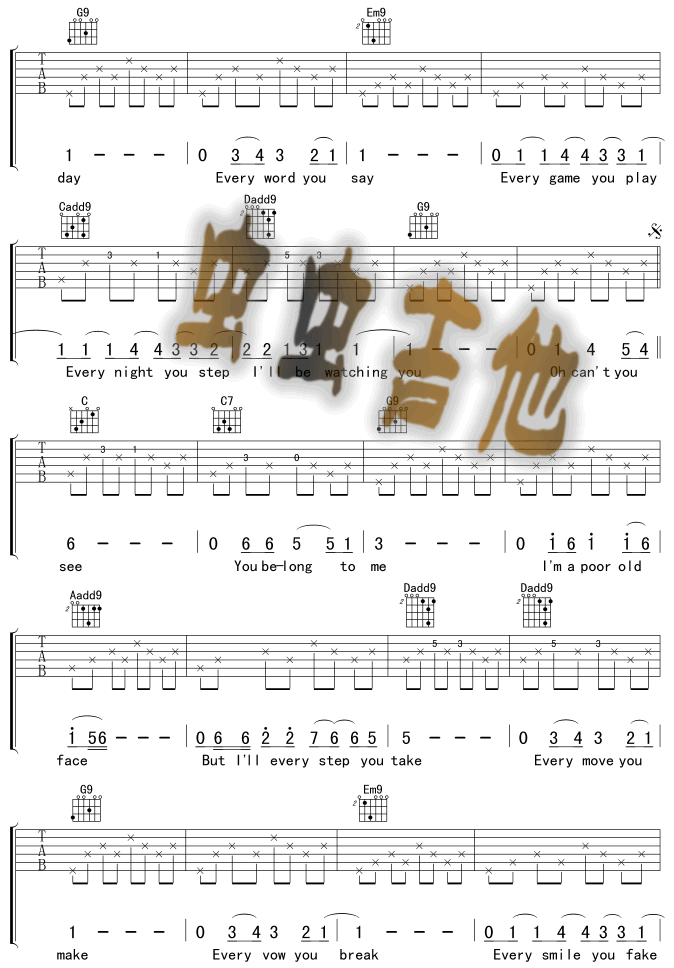 《EveryBreathYouTake》吉他谱-C大调音乐网