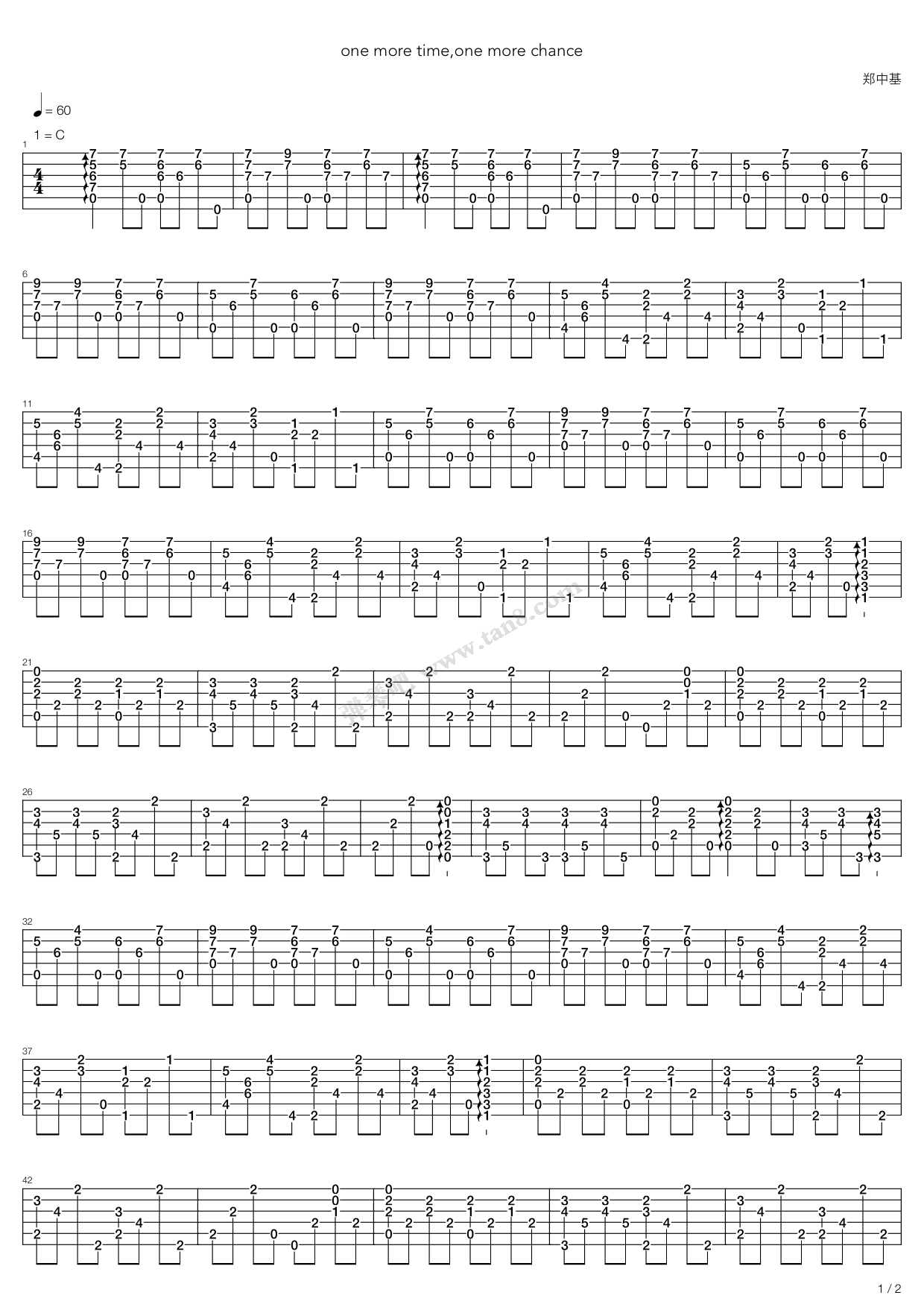 《One More Time One More Chance》吉他谱-C大调音乐网