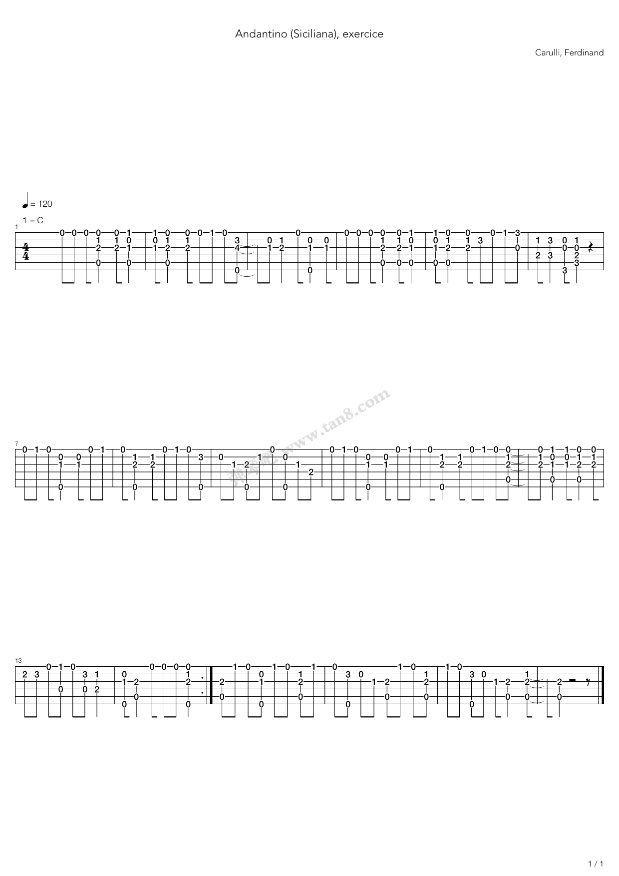 《Andantino Siciliana》吉他谱-C大调音乐网