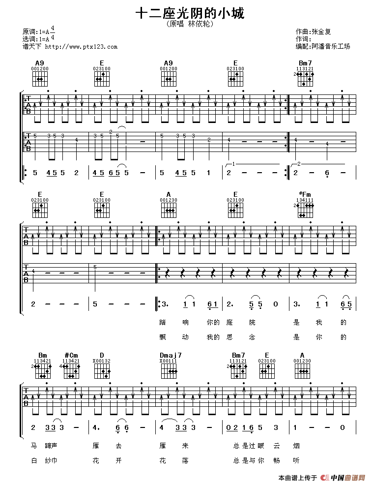 《十二座光阴的小城》吉他谱-C大调音乐网