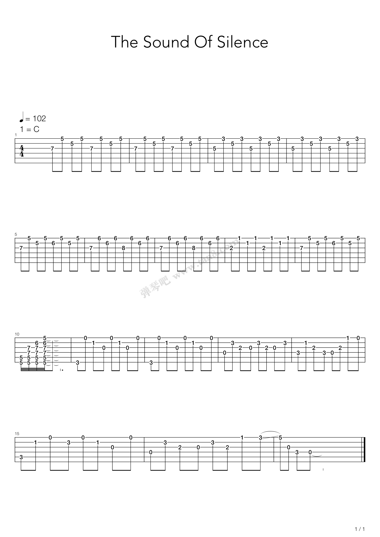 《The Sound of Silence(寂静之声)》吉他谱-C大调音乐网
