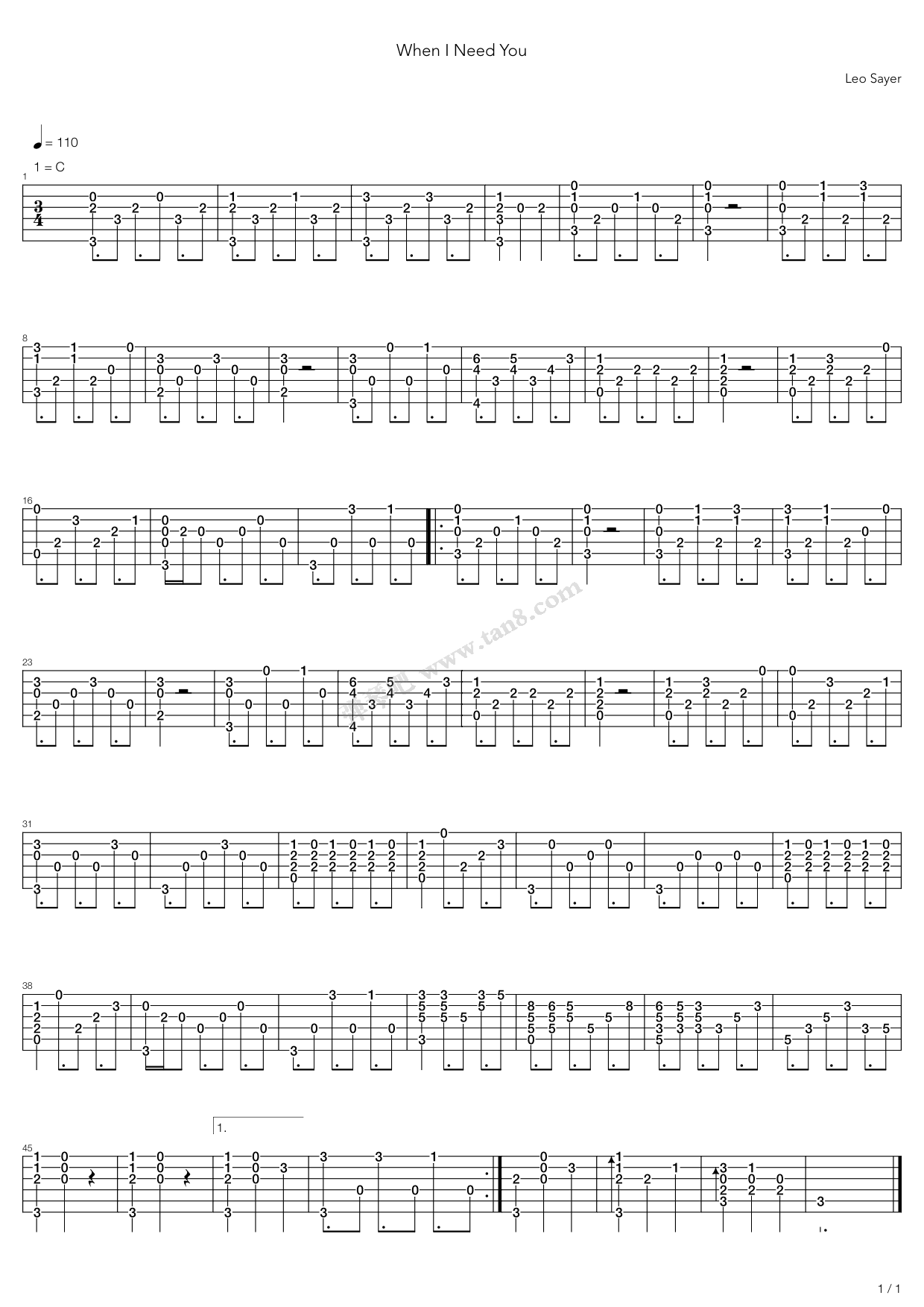 《When I Need You》吉他谱-C大调音乐网