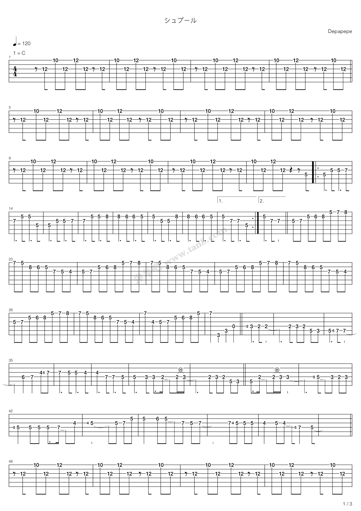 《シュプール（デパフユ~晴れ时どき雪~，Depapepe）》吉他谱-C大调音乐网