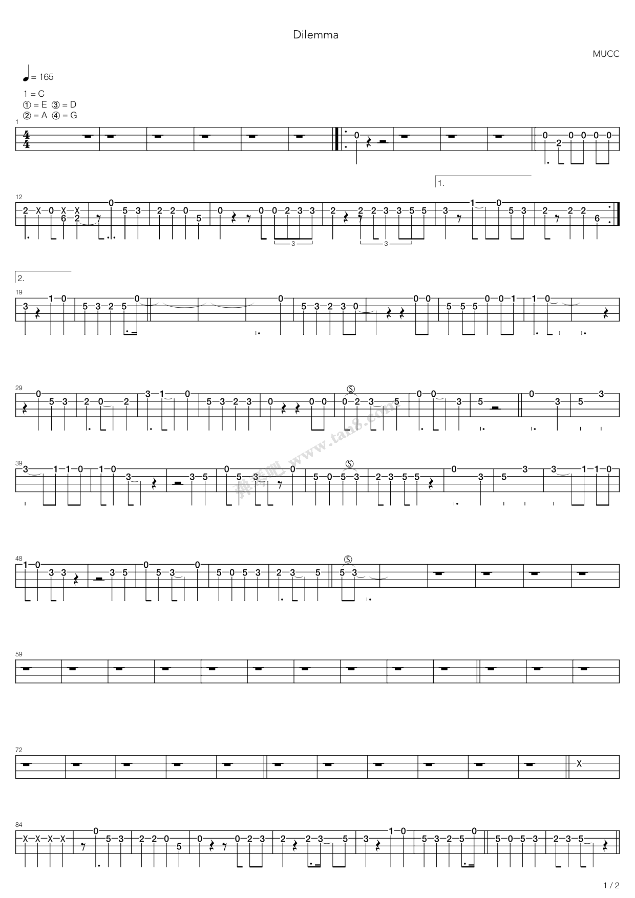 《Dilemma(困境)》吉他谱-C大调音乐网