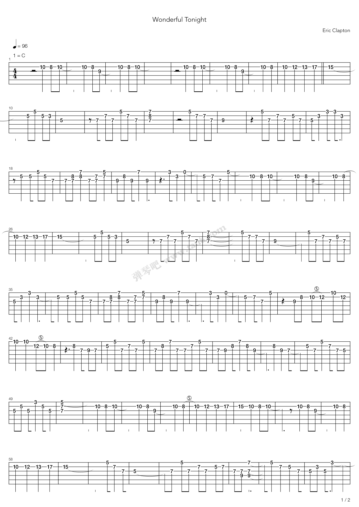 《Wonderful Tonight》吉他谱-C大调音乐网