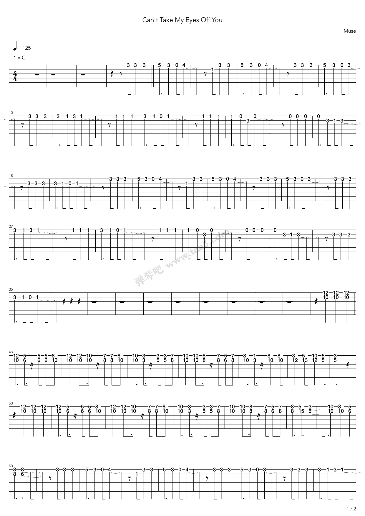 《Can't Take My Eyes Off You》吉他谱-C大调音乐网