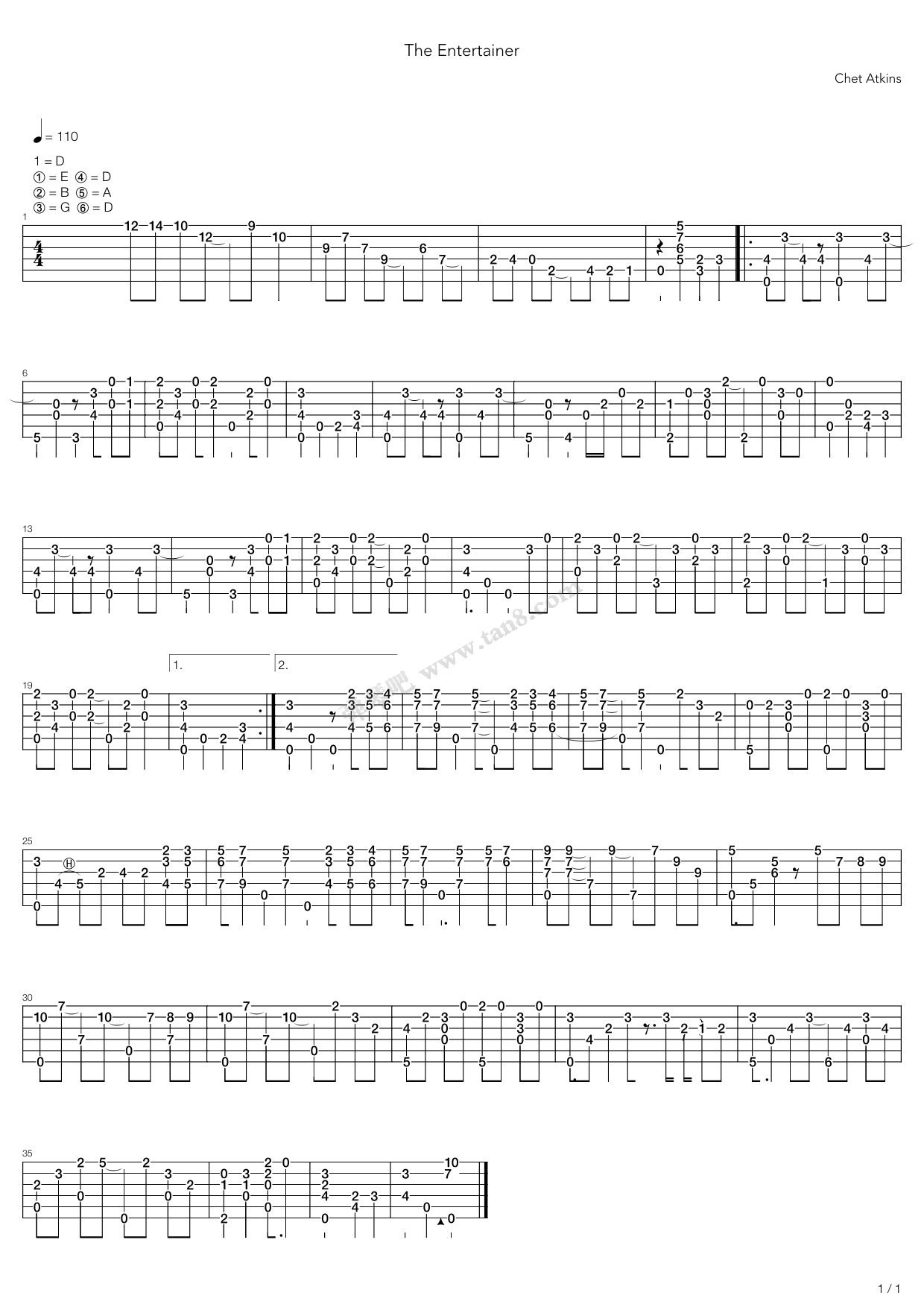 《The Entertainer》吉他谱-C大调音乐网