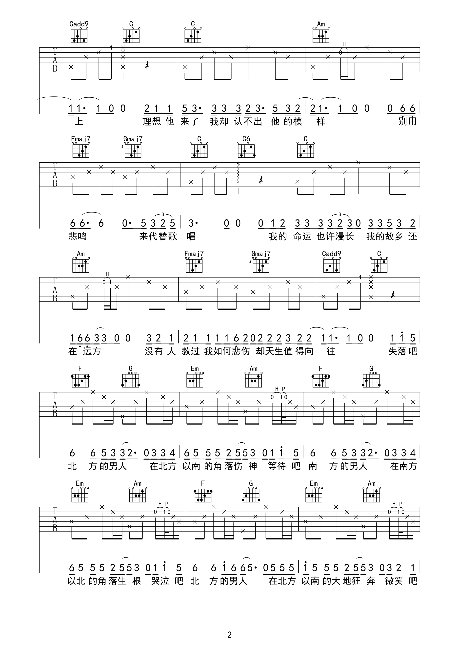 《南方北方》吉他谱-C大调音乐网