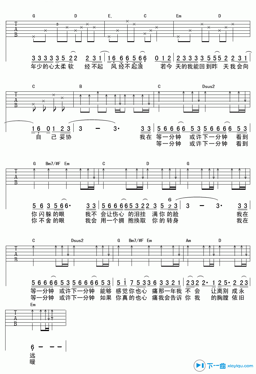 《等一分钟吉他谱F调_徐誉滕等一分钟吉他六线谱》吉他谱-C大调音乐网