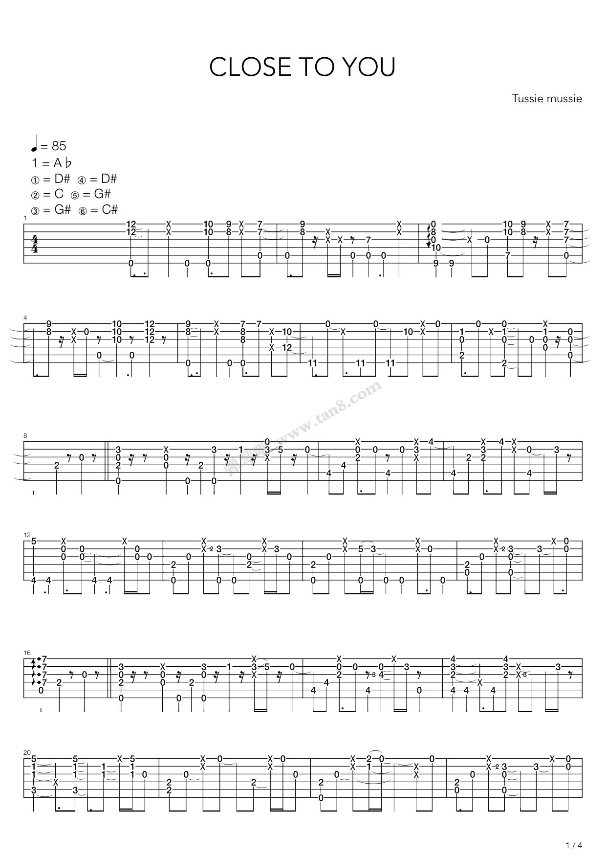 《Close to you（Tussie mussie）》吉他谱-C大调音乐网