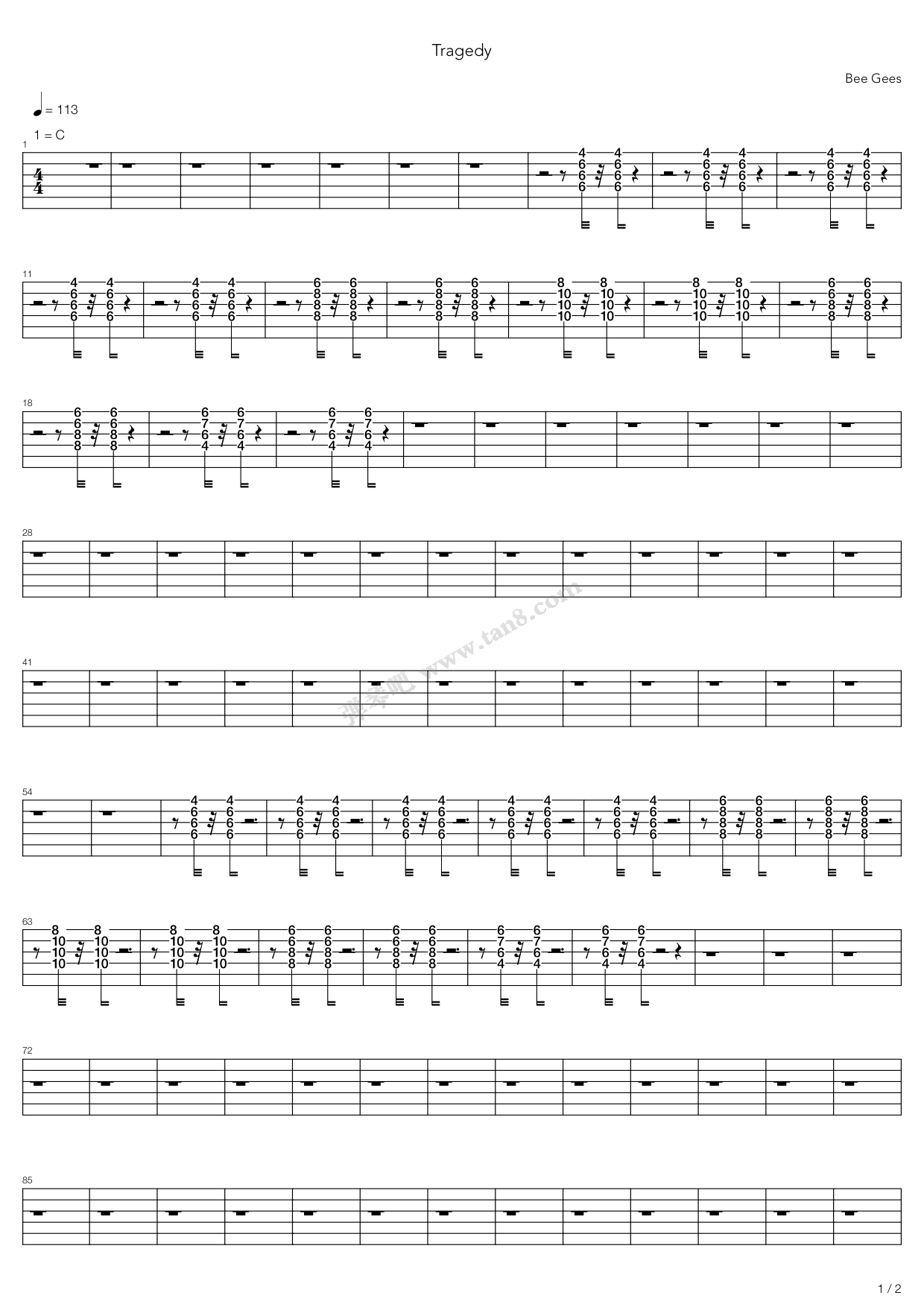 《Tragedy》吉他谱-C大调音乐网