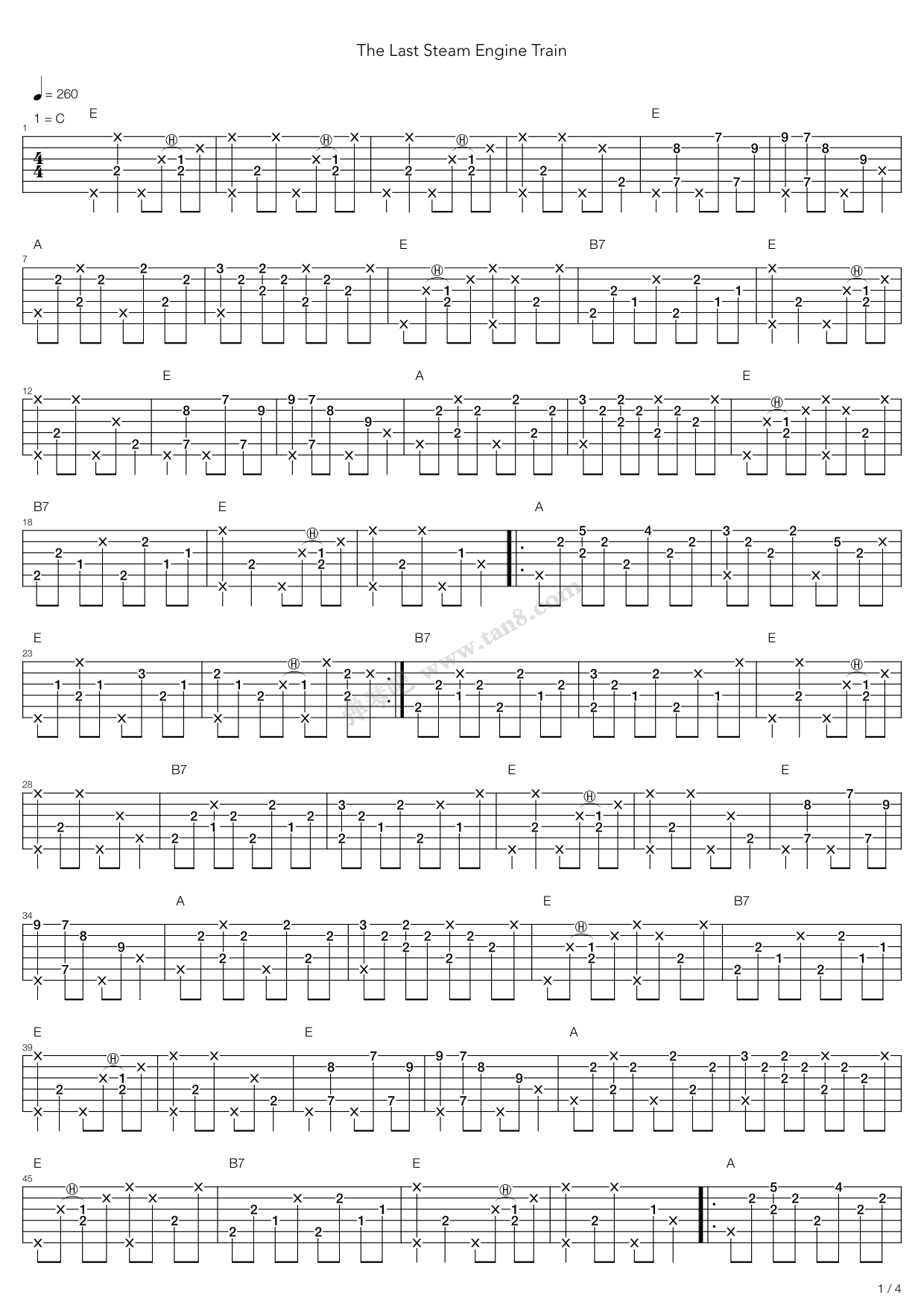 《最后一辆蒸汽机车》吉他谱-C大调音乐网
