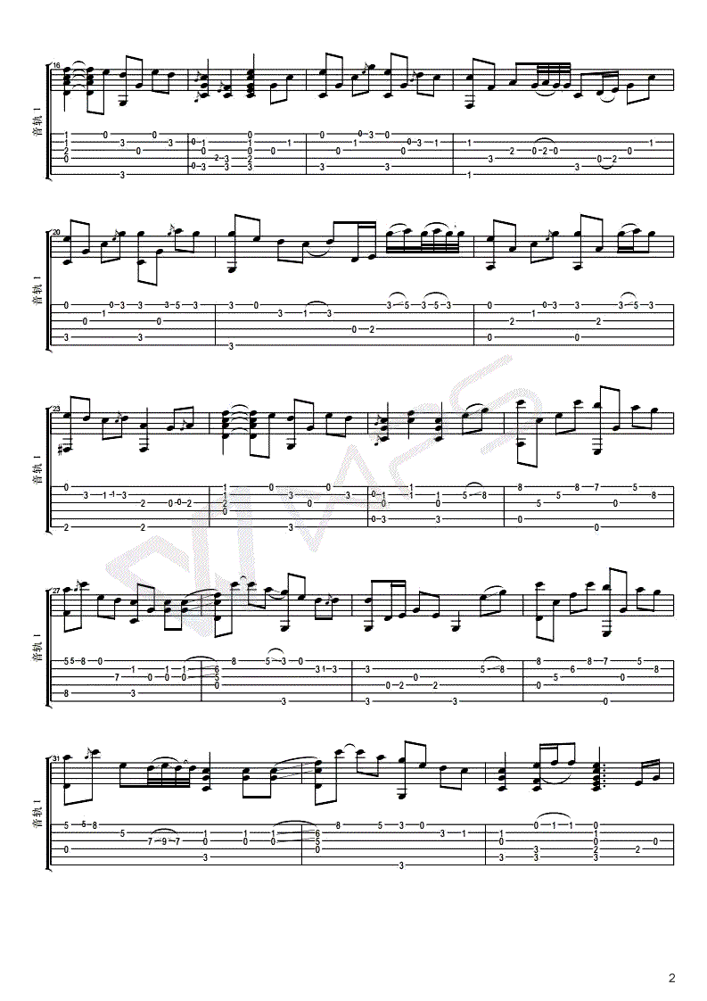 隐形的翅膀指弹吉他谱_张韶涵_吉他独奏谱_指弹视频演示-C大调音乐网