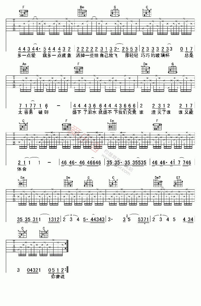 《卢晓芸《玻璃杯》》吉他谱-C大调音乐网