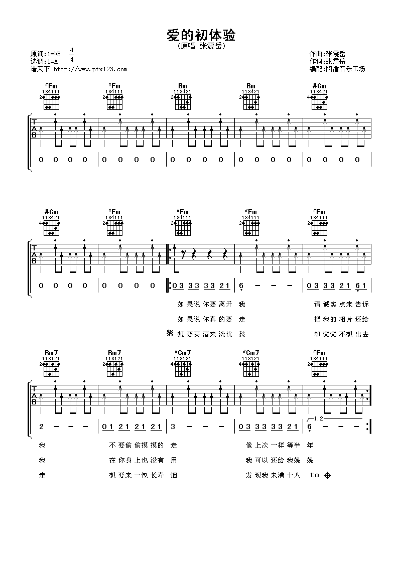 张震岳 爱的初体验吉他谱-C大调音乐网