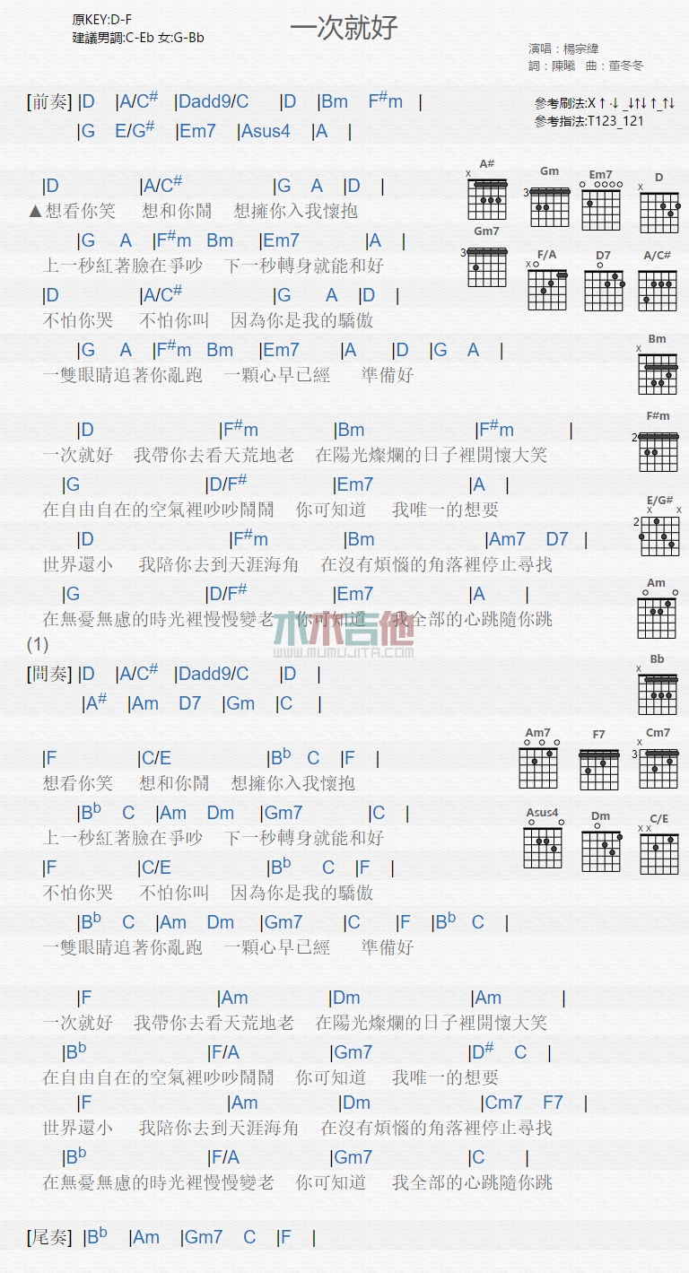 《一次就好》吉他谱-C大调音乐网