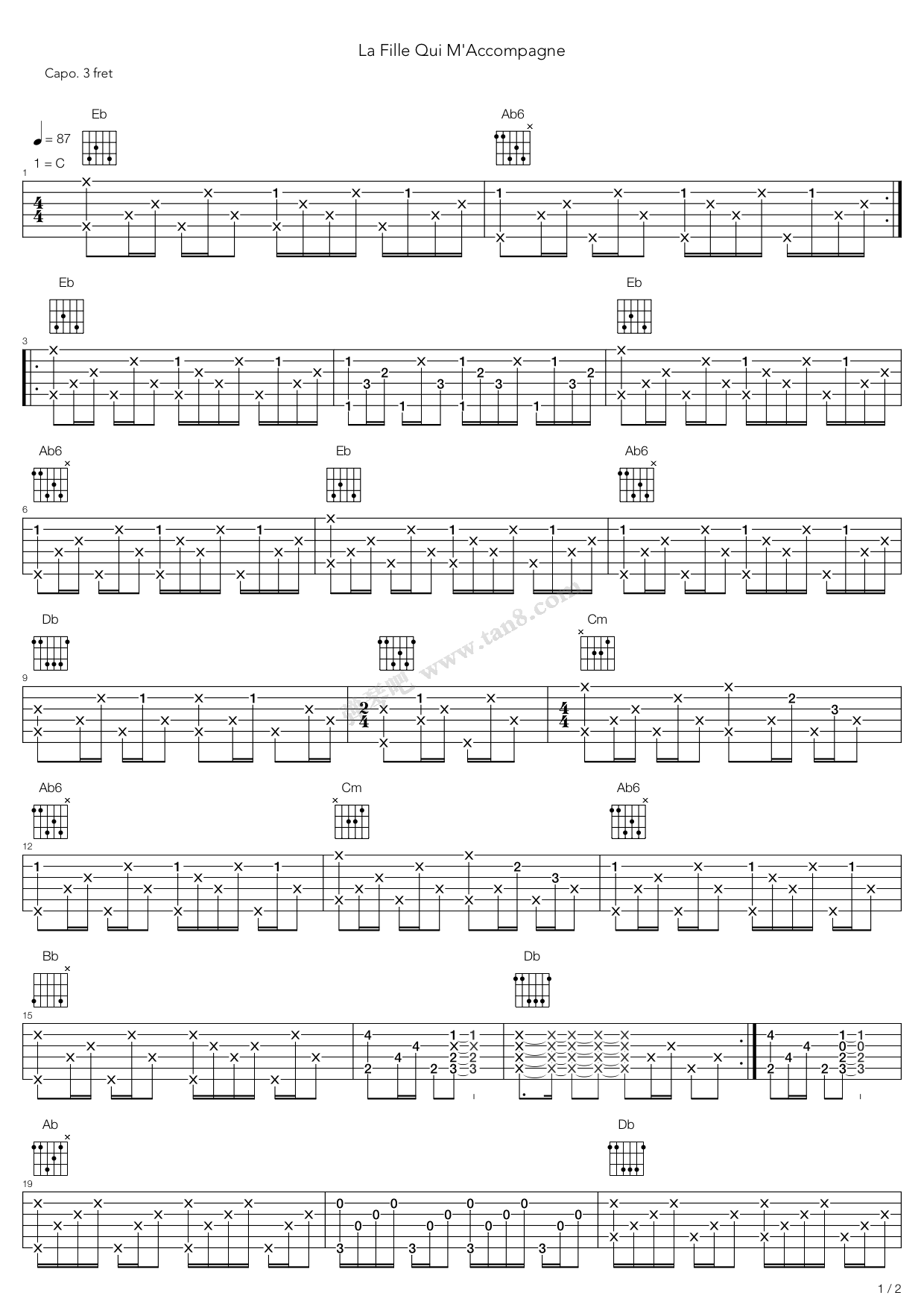 《La Fille Qui Maccompagne》吉他谱-C大调音乐网