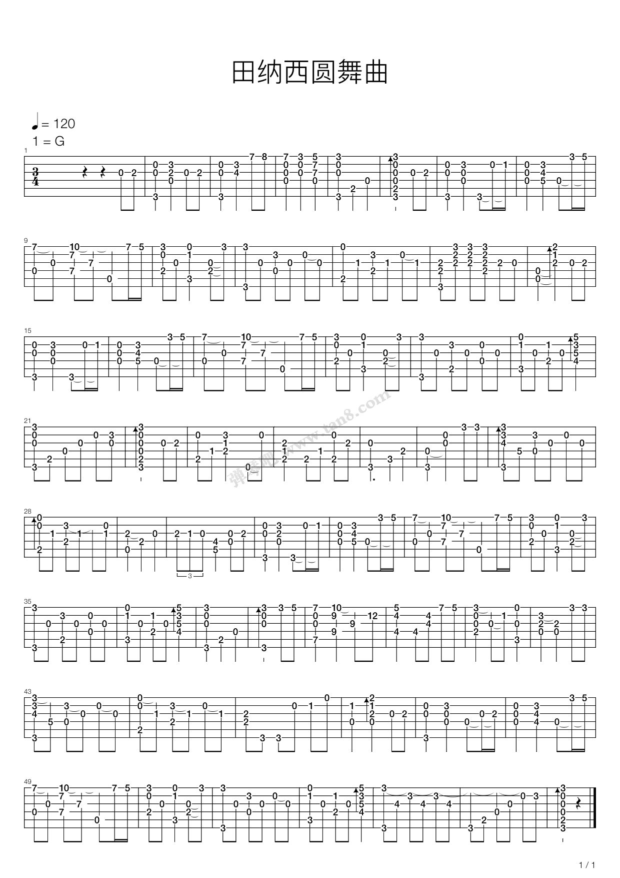 《Tennessee Waltz(田纳西华尔兹)》吉他谱-C大调音乐网