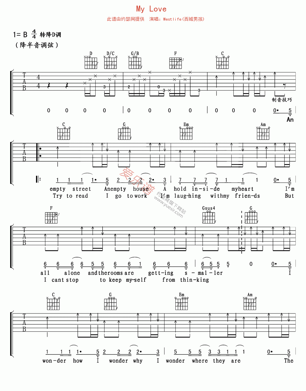《Westlife(西城男孩)《My Love》》吉他谱-C大调音乐网