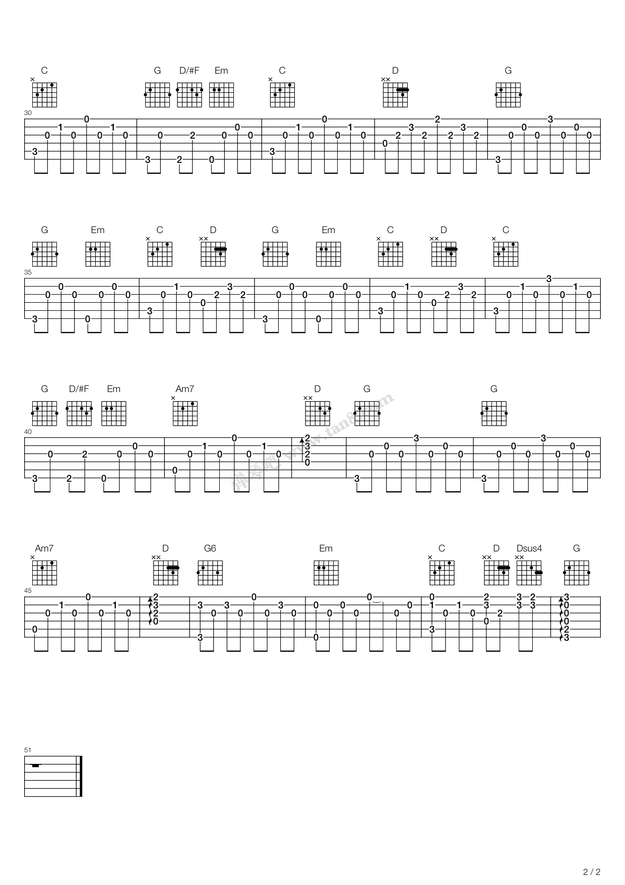 《爱你的心》吉他谱-C大调音乐网