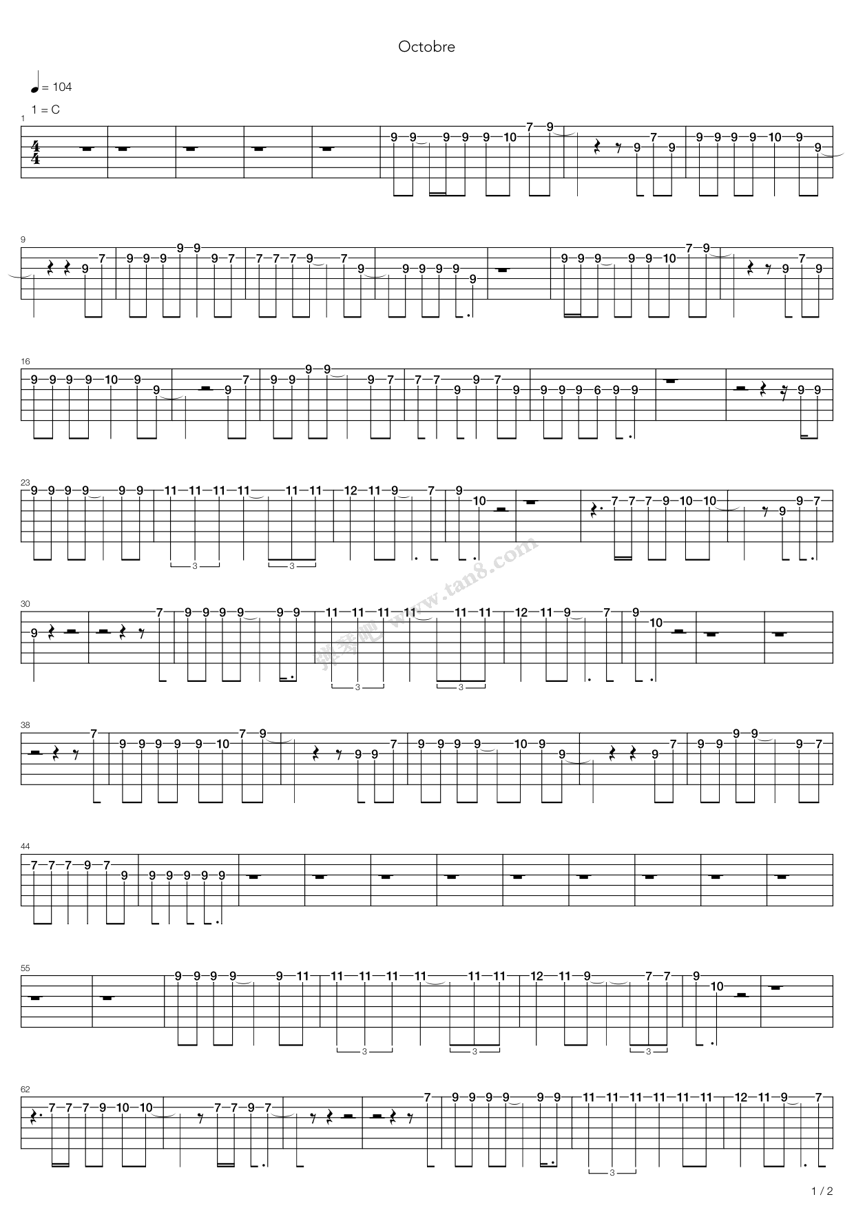 《Octobre》吉他谱-C大调音乐网