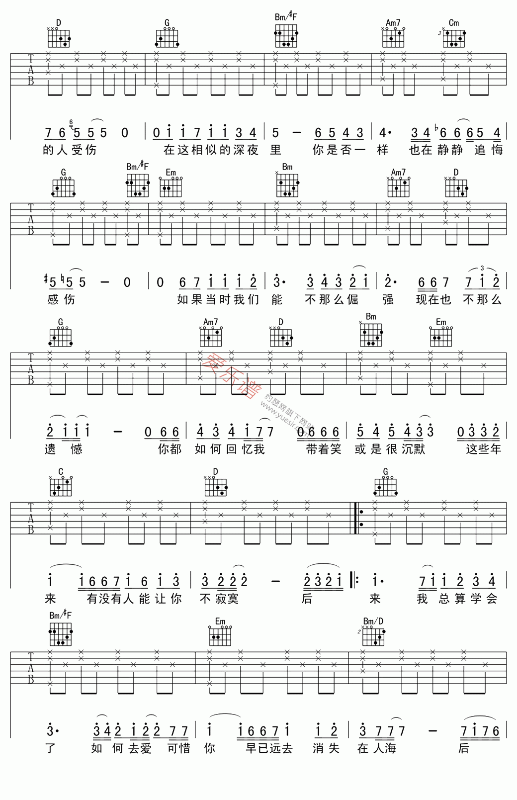 《刘若英《后来》》吉他谱-C大调音乐网
