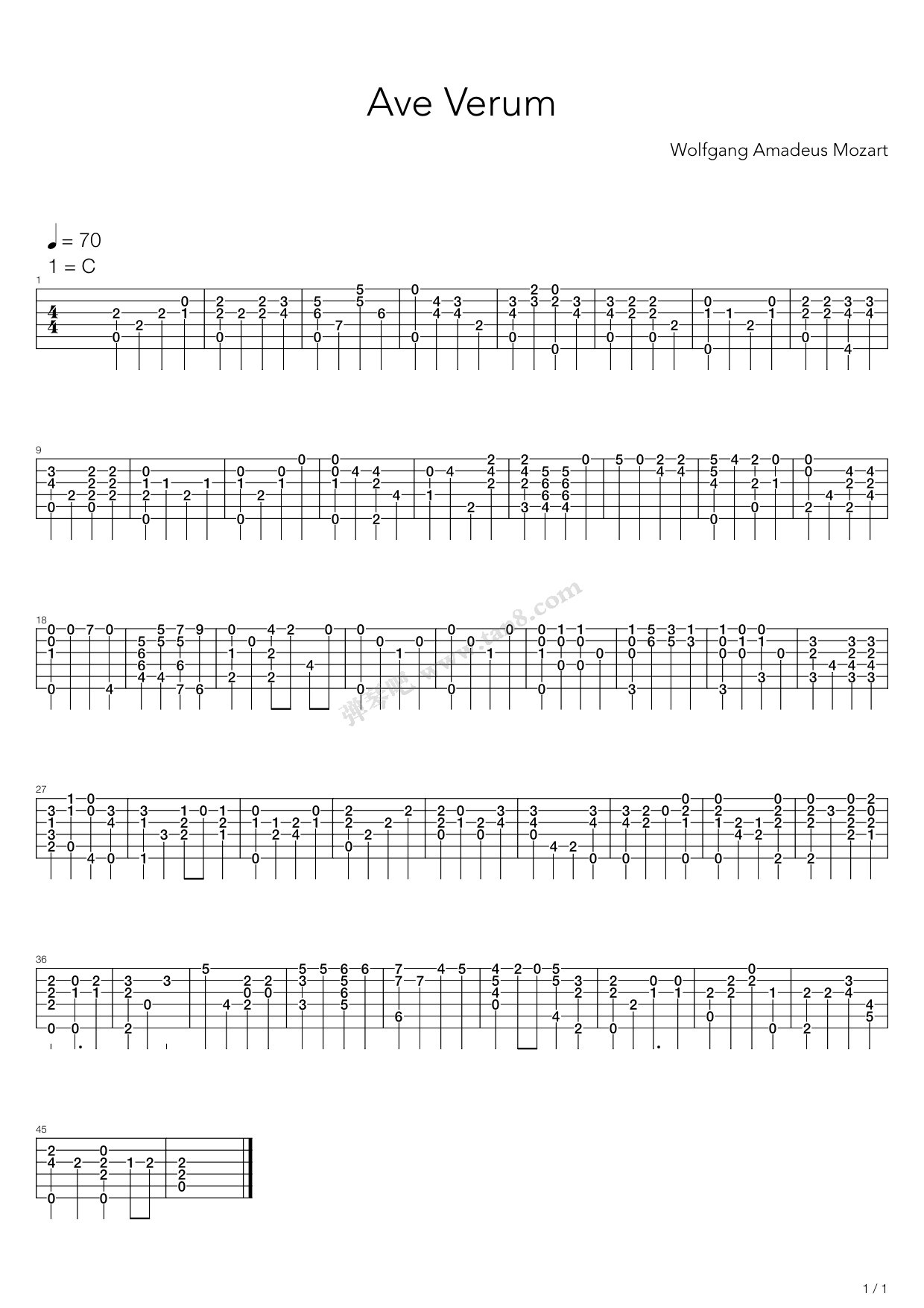 《Ave Verum》吉他谱-C大调音乐网