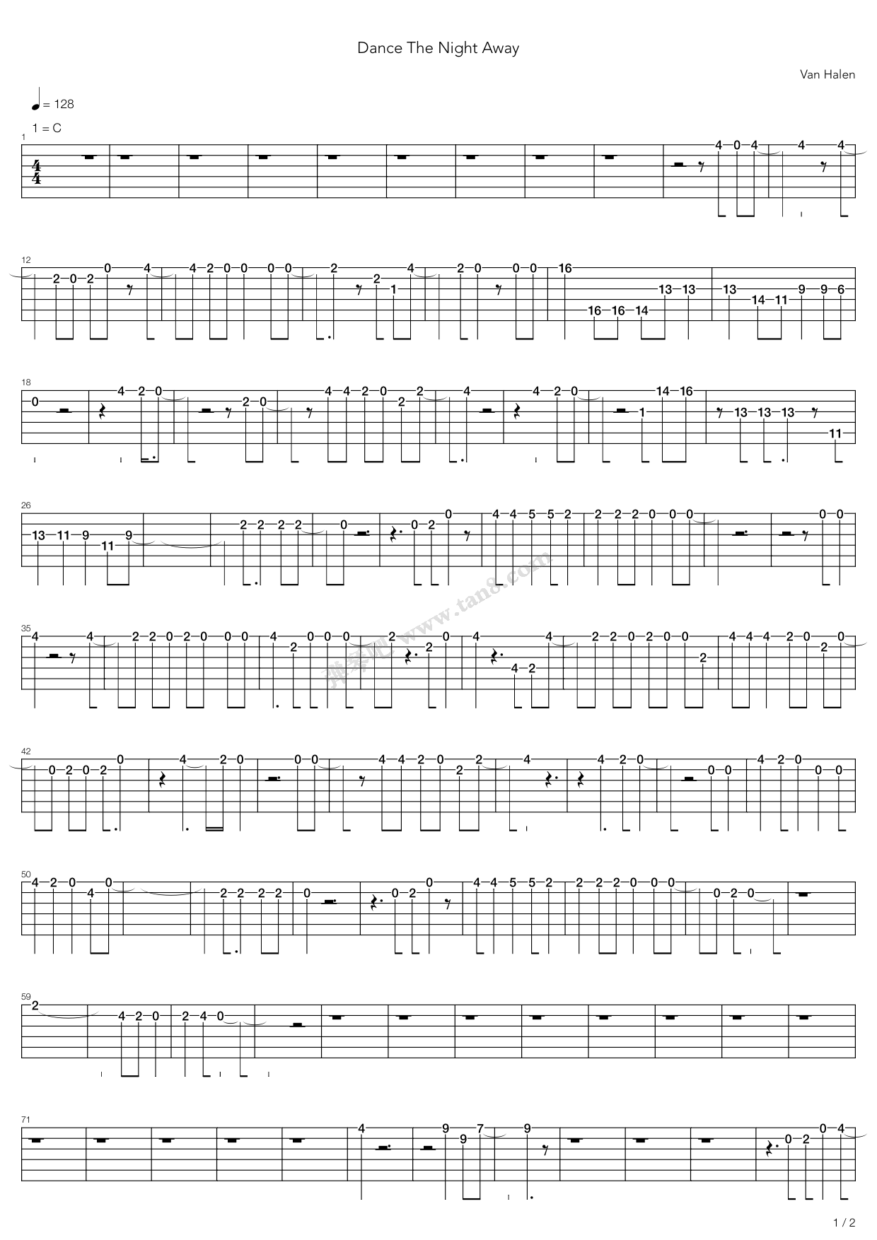 《Dance The Night Away》吉他谱-C大调音乐网