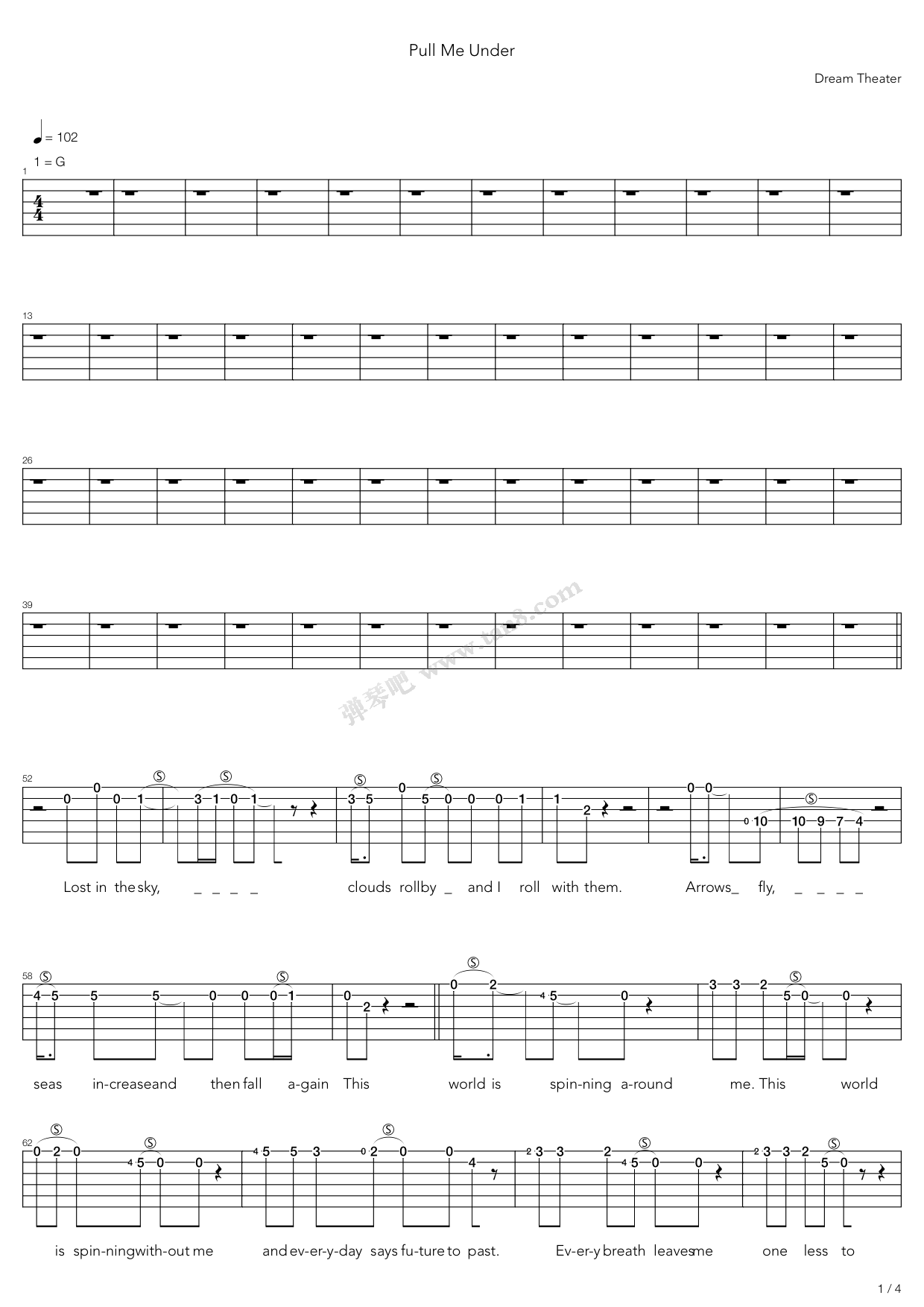 《Pull Me Under - Dream Theater》吉他谱-C大调音乐网