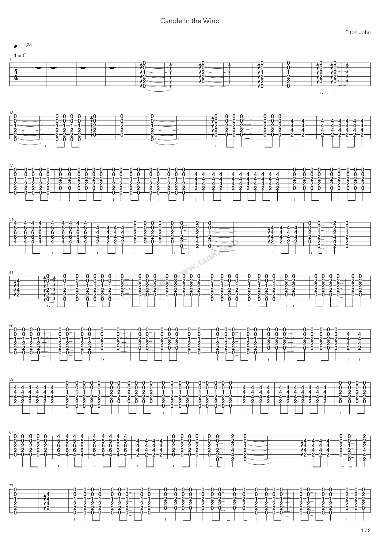 《Candle In The Wind》吉他谱-C大调音乐网