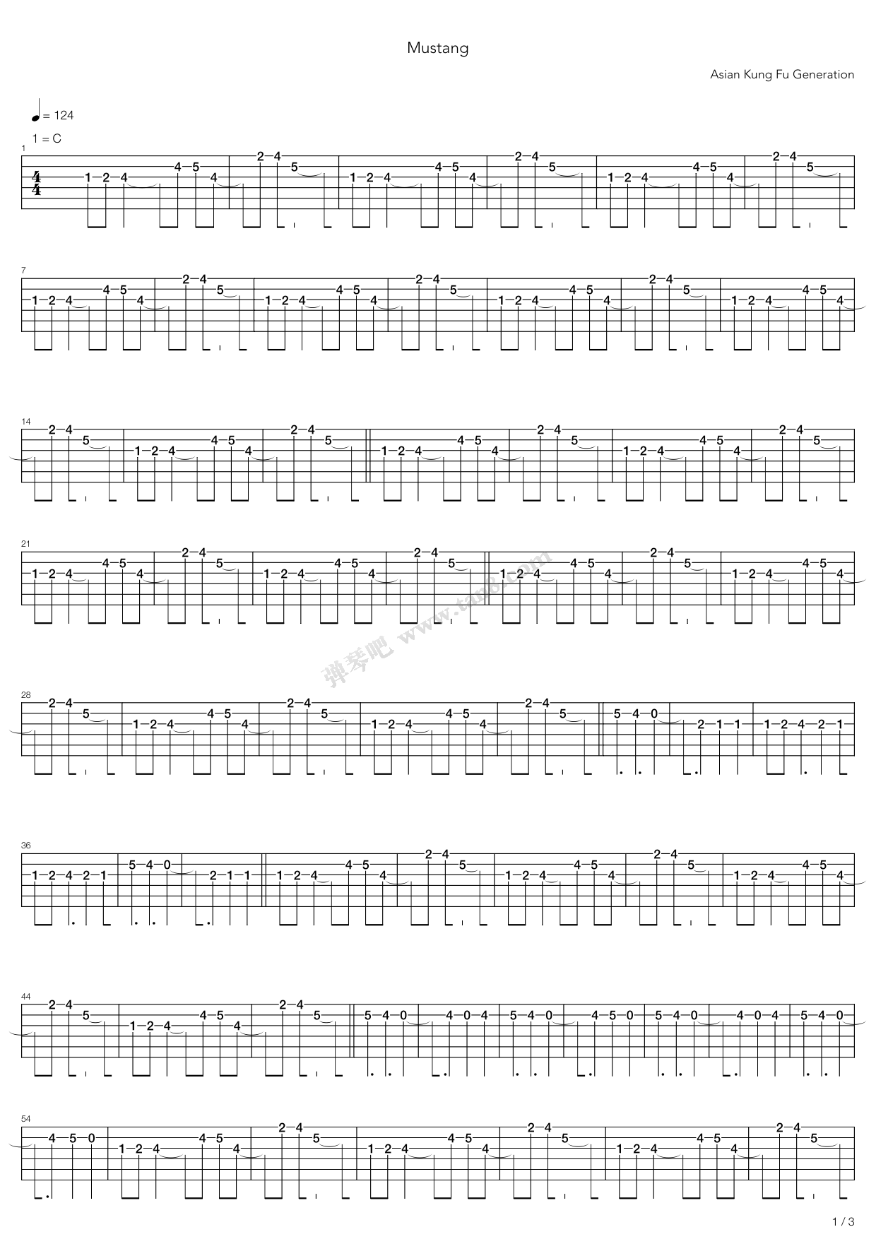 《Mustang》吉他谱-C大调音乐网