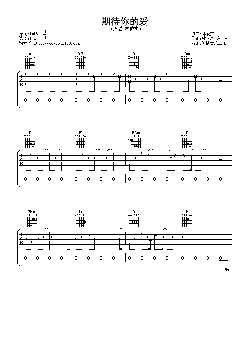 林俊杰 期待你的爱吉他谱-C大调音乐网