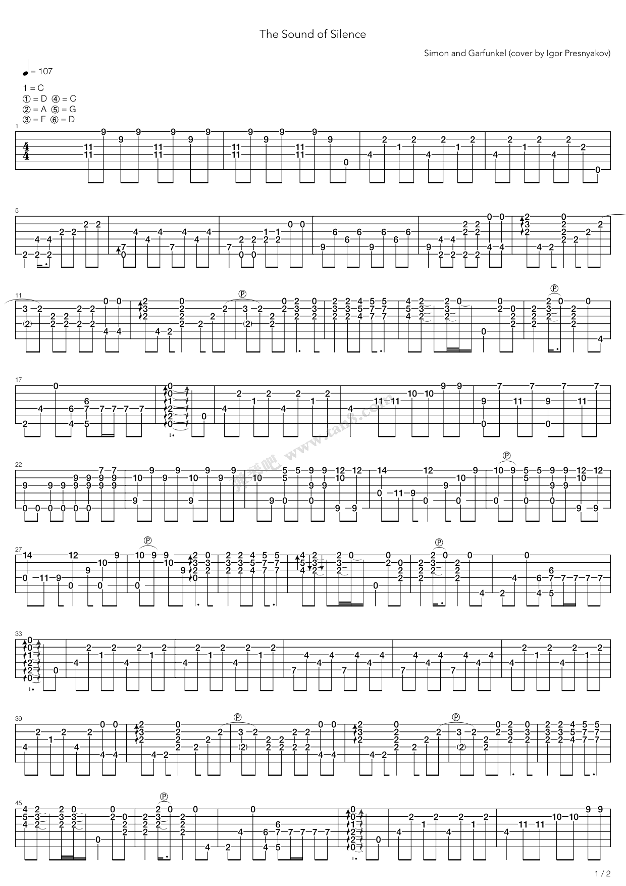 《The Sound Of Silence》吉他谱-C大调音乐网