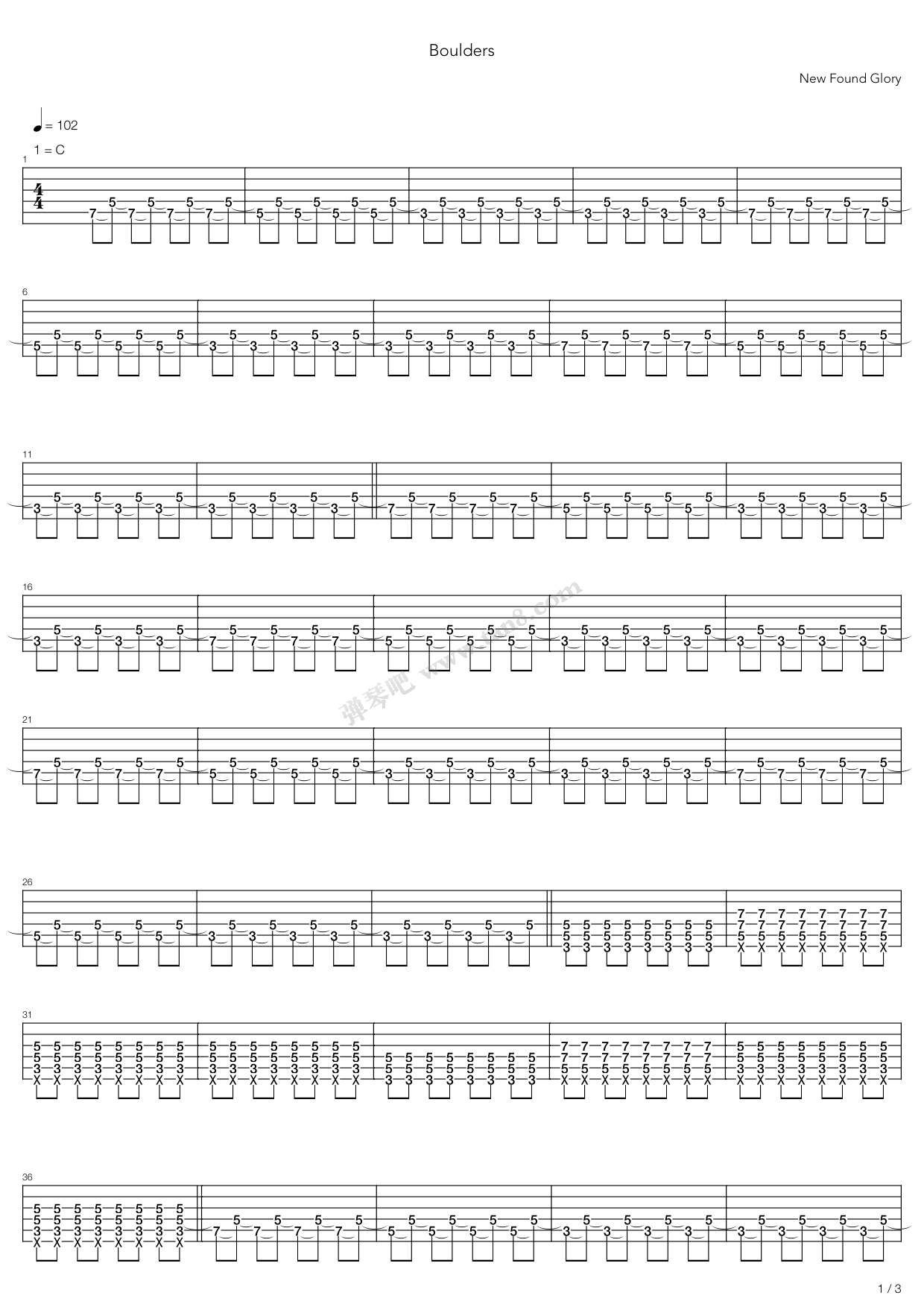 《Boulders》吉他谱-C大调音乐网