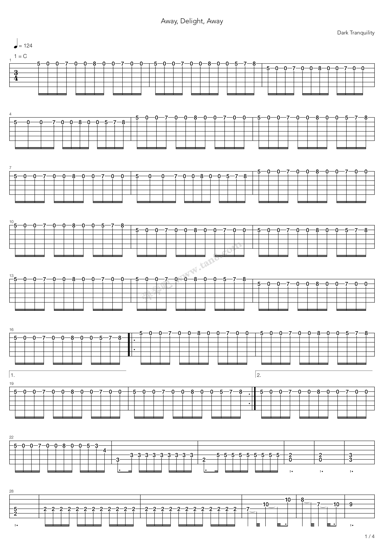 《Awaydelight Away》吉他谱-C大调音乐网