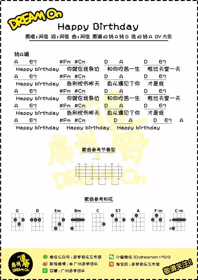 《Happy Birthday》Ukulele曲谱分享（五月天20周年）-C大调音乐网