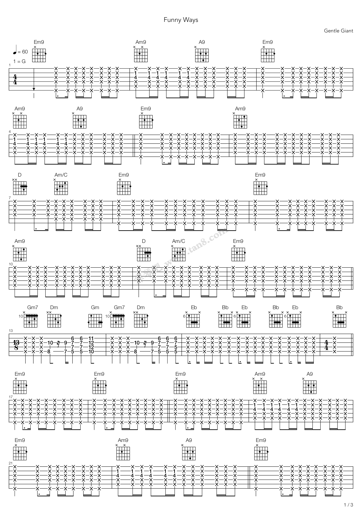 《Funny Ways》吉他谱-C大调音乐网