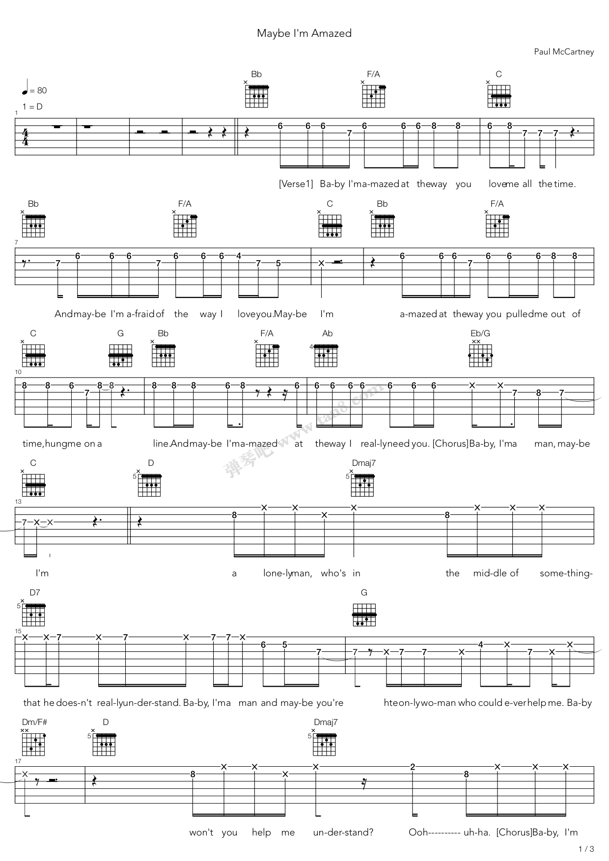 《Maybe Im Amazed》吉他谱-C大调音乐网