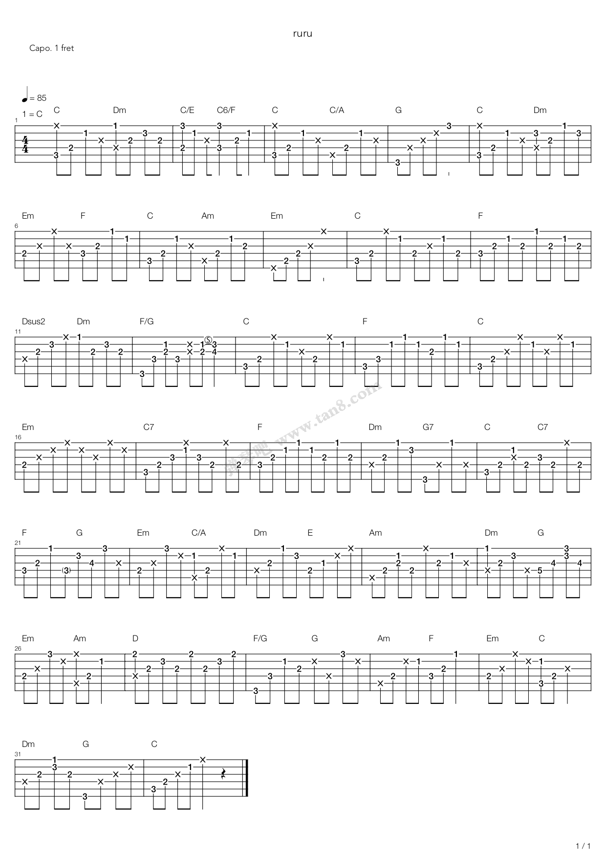 《美丽心情-吉他》吉他谱-C大调音乐网