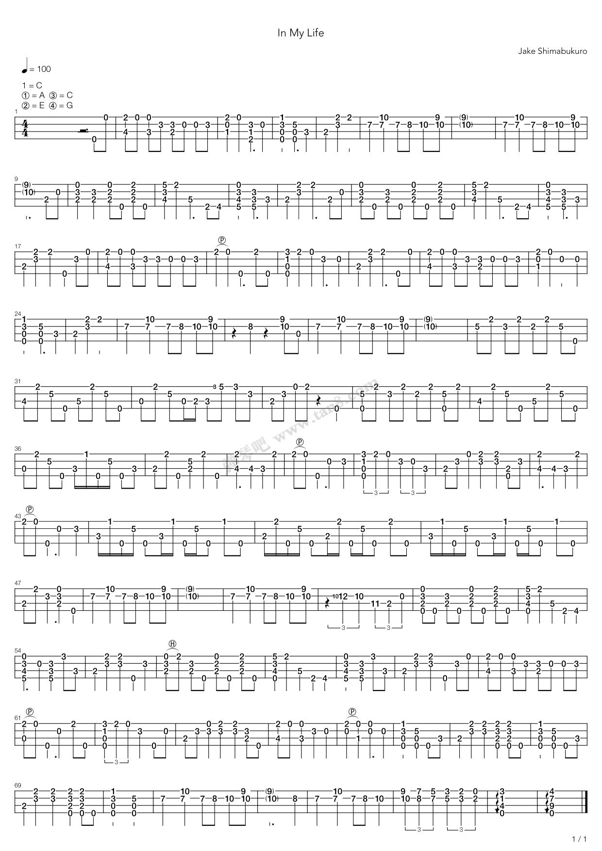 《In My Life》吉他谱-C大调音乐网