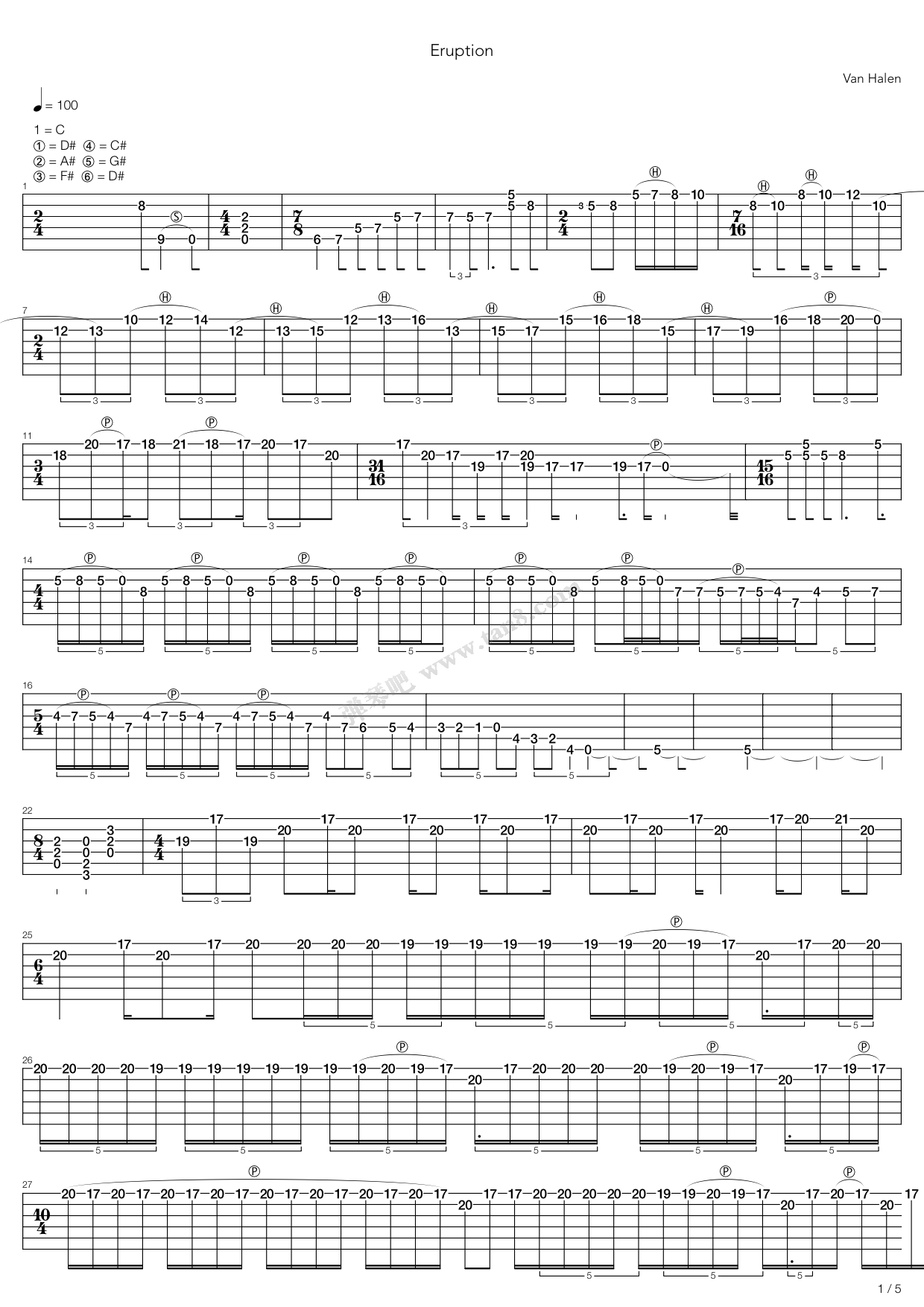 《Eruption》吉他谱-C大调音乐网