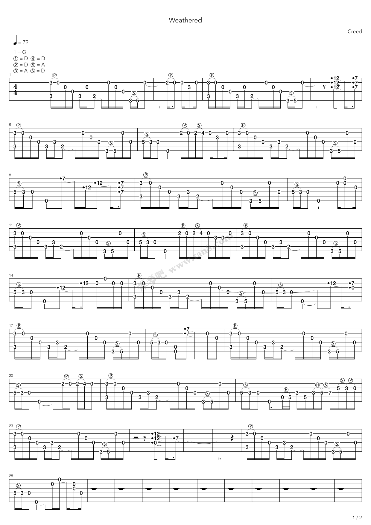 《Weathered》吉他谱-C大调音乐网