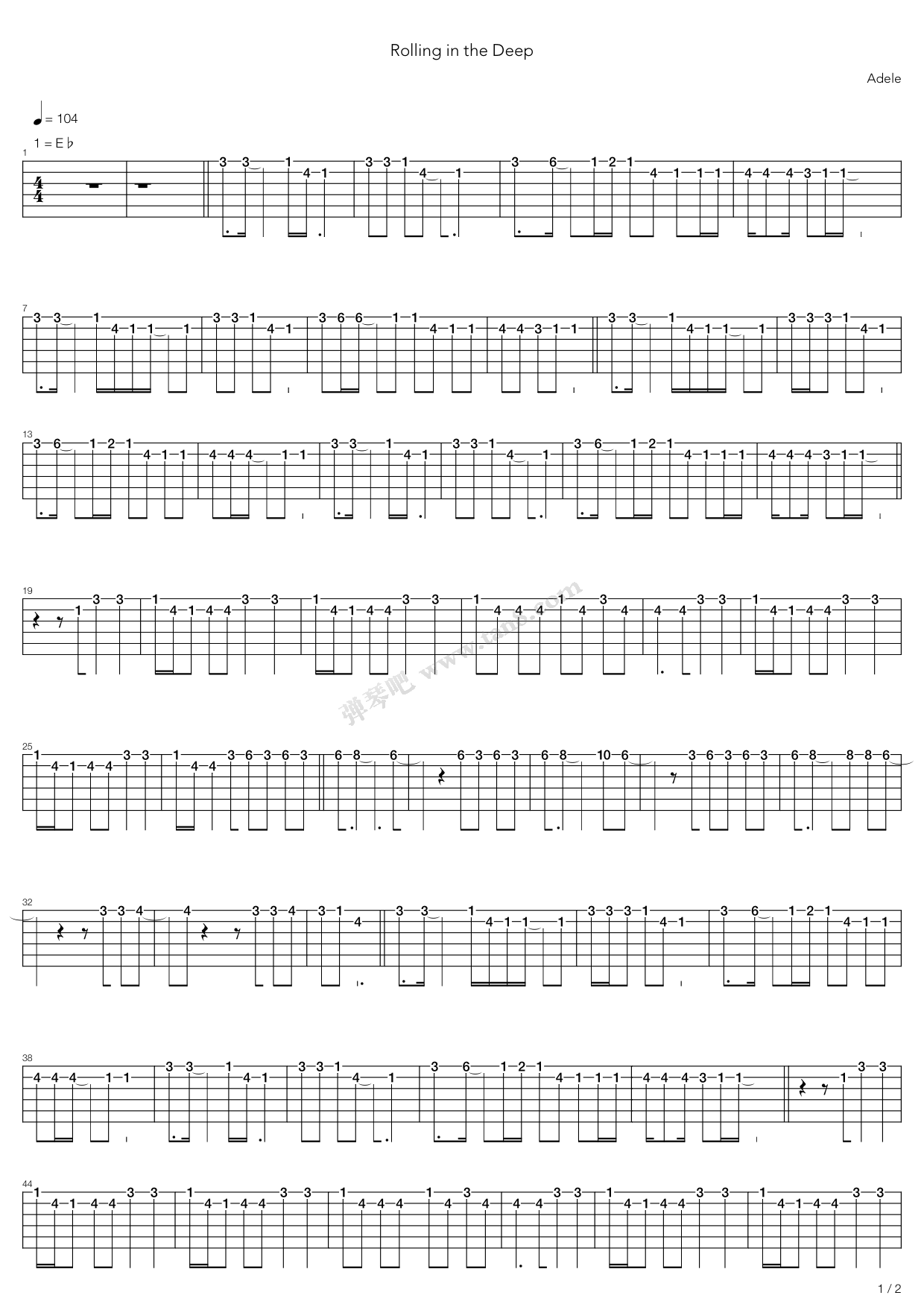 《Rolling In The Deep》吉他谱-C大调音乐网