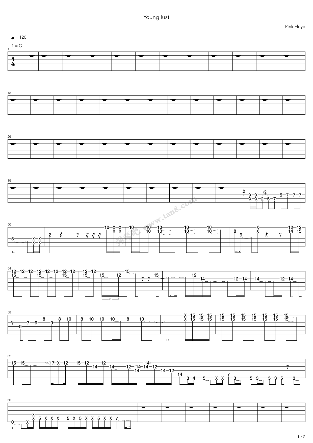 《Young Lust》吉他谱-C大调音乐网