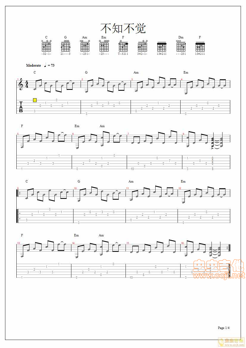 《不知不觉JPG》吉他谱-C大调音乐网