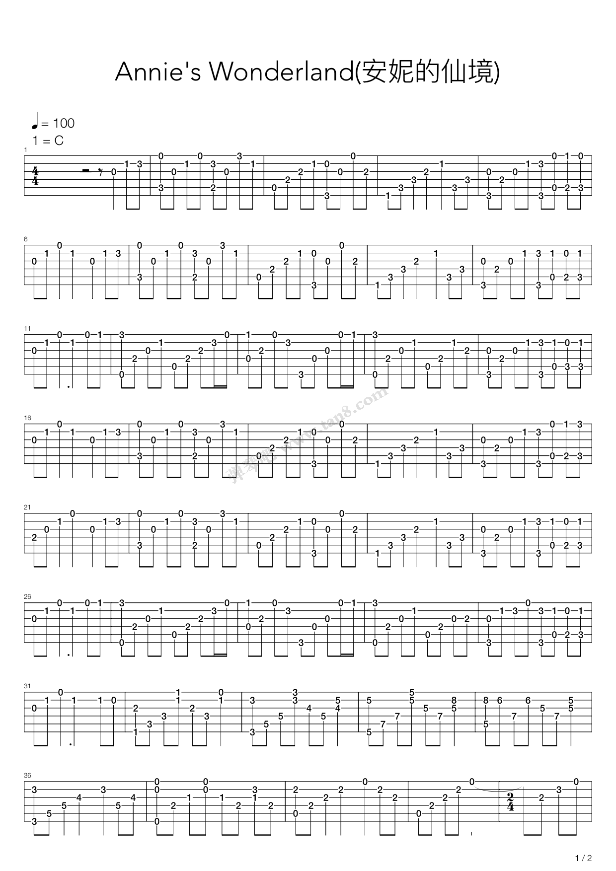 《Annie's Wonderland(安妮的仙境)》吉他谱-C大调音乐网
