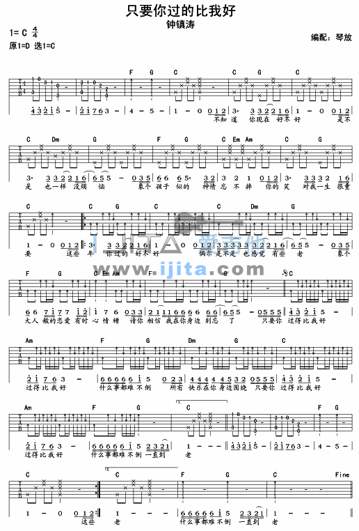 《只要你过得比我好》吉他谱-C大调音乐网